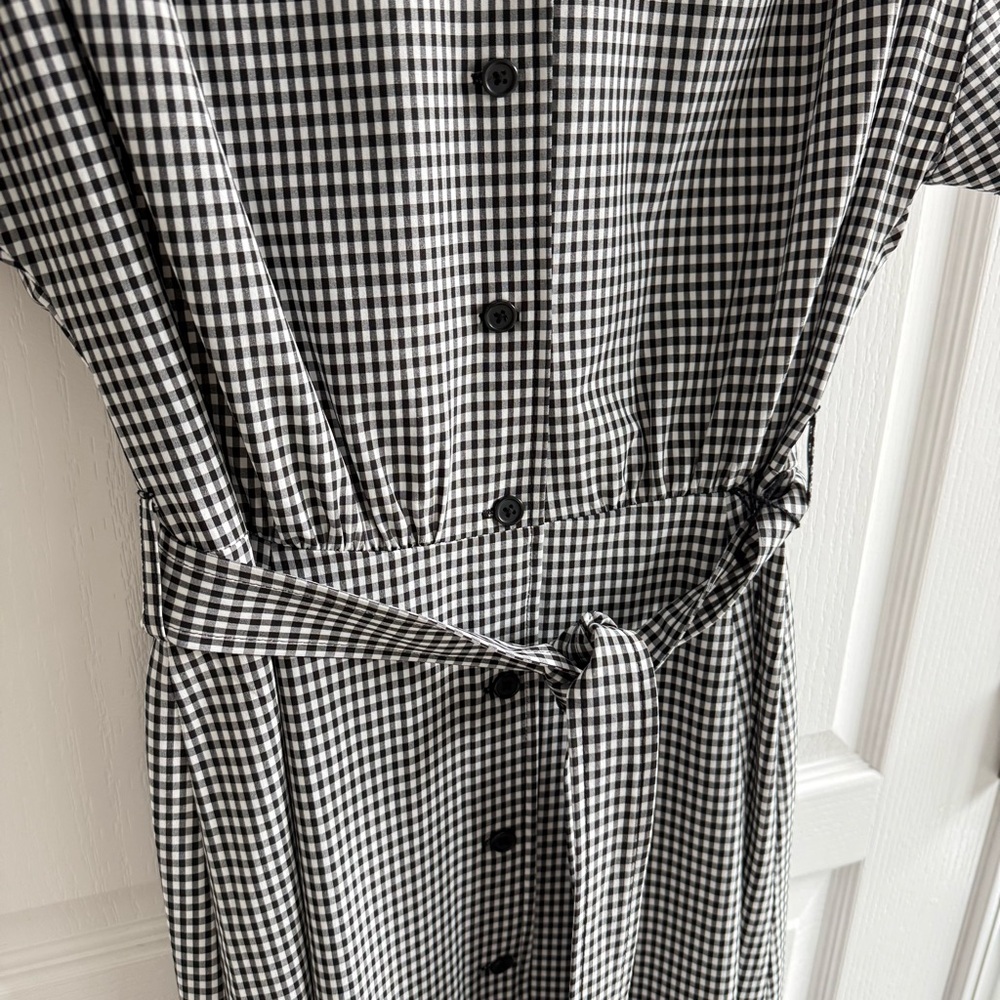 NWOT CALVIN KLEIN Midi Shirtdress Short Sleeve Black/White Gingham w/Belt 10 - Picture 11 of 16